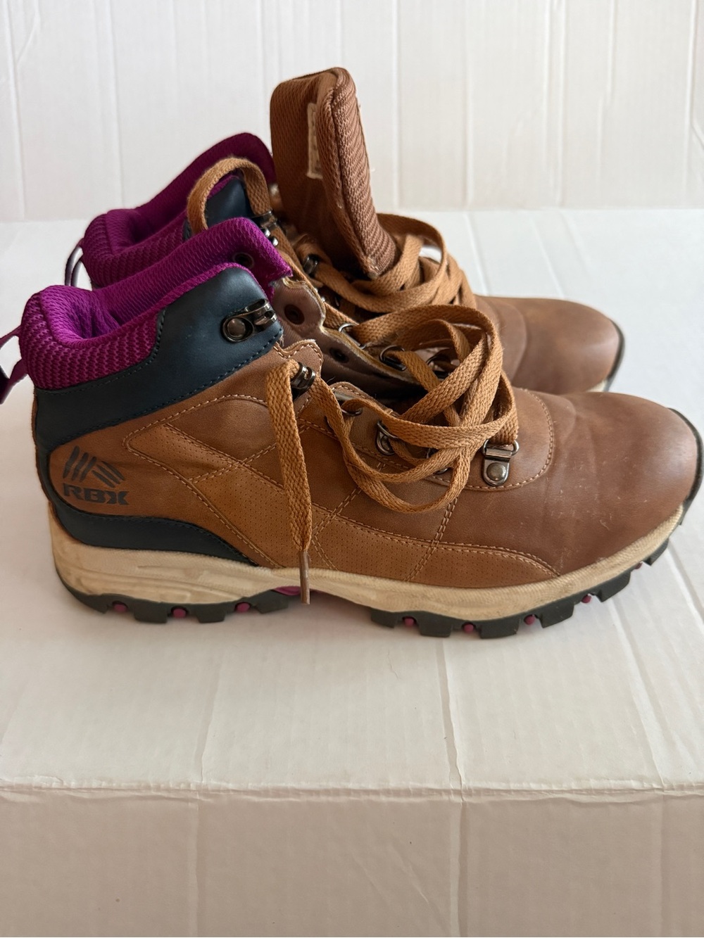 RBX Women's Brown Lace-Up Hiking Boots with Purple Collar Accent